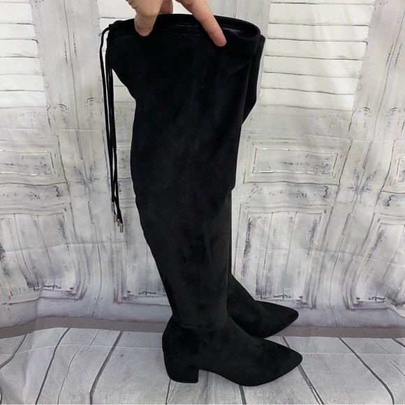 Steve Madden Eagerly Over The Knee Boots Suede Ties Pointed Toe Black 7.5M NEW - Picture 2 of 16